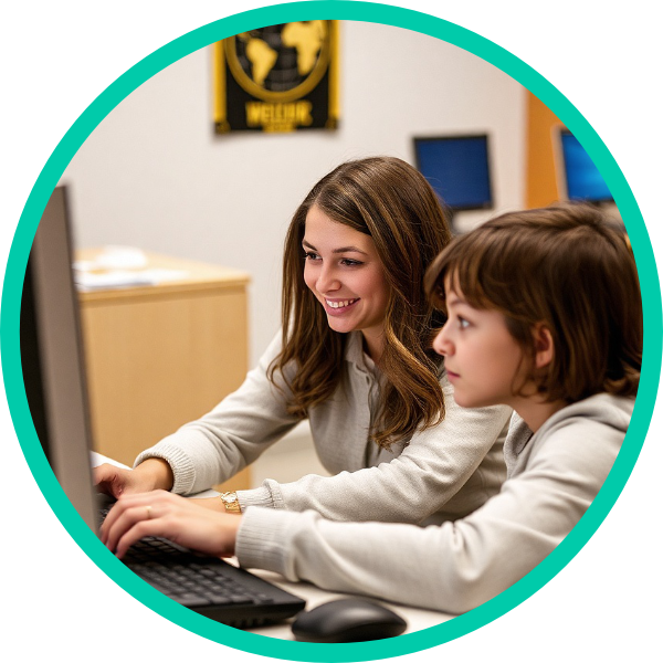 Rodič s dítětem pracující na počítači